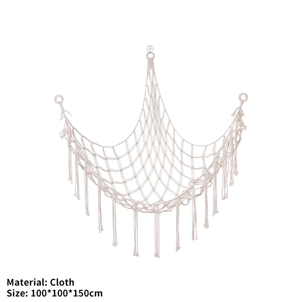 Hamaca de almacenamiento de animales de peluche, red de gran capacidad, macramé bohemio, decoración del dormitorio de los niños, redes organizadoras de juguetes colgantes de esquina