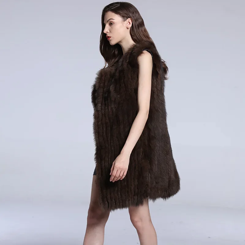 Deep Coffee Fur Vest Coat Women's Long Thickened Autumn and Winter Fox Hair Vest Canvas Shoulder Down Cotton