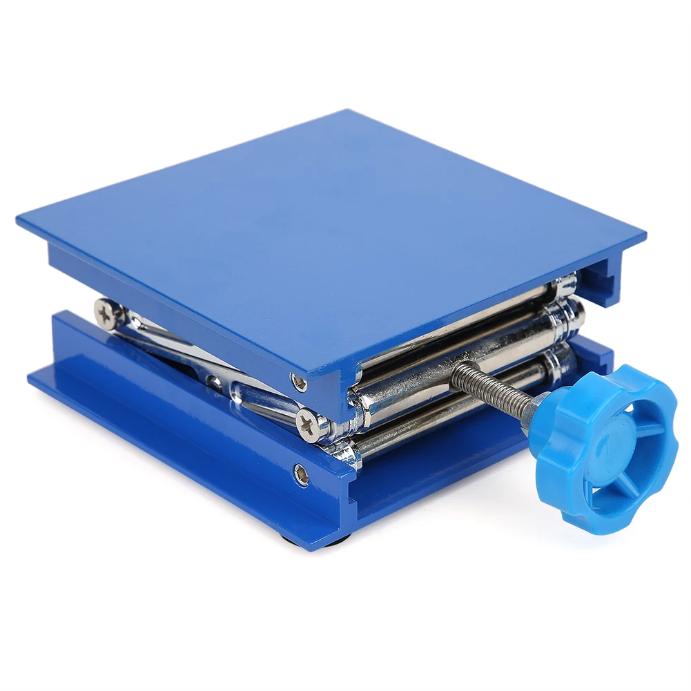 100 X 100mm Blue Electroplated Aluminum Lab Lifting Platform Stand Rack Scissor Jack Lifter