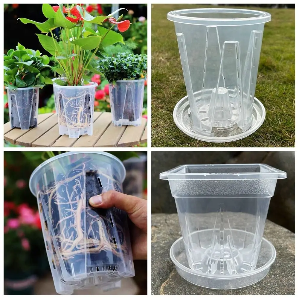 Clear Flower Pot Planter Cactus 10cm/12cm/14cm/16cm Durable PP Transparent Flower Pot Orchid With Holes For Home Office Desk