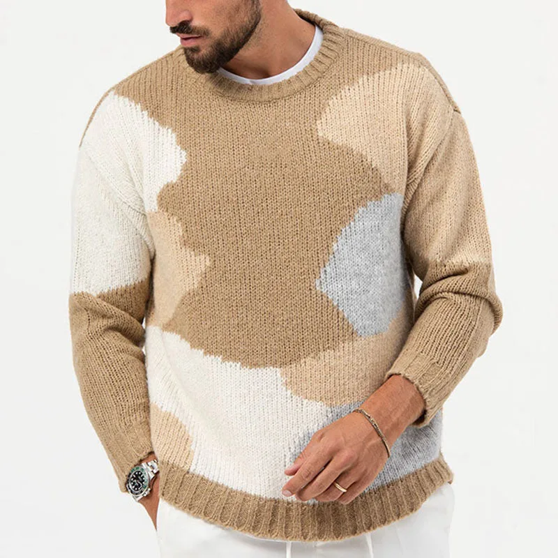 Men's Sweater 2023 Autumn And Winter New Pullover Splicing Color Contrast Design Casual Large Size Sweater