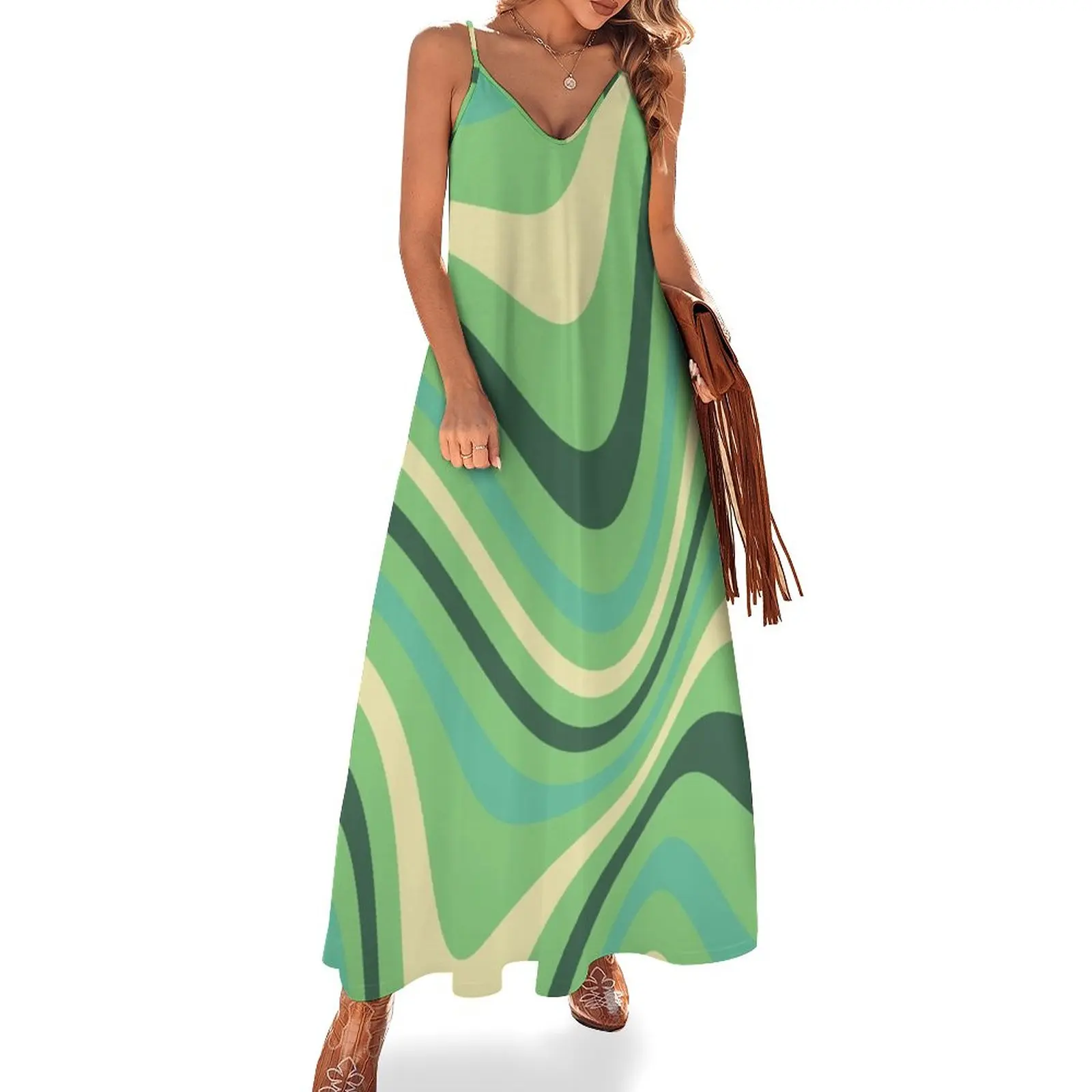 

Liquid Swirl Abstract Pattern Green Sleeveless Dress dresses for women 2023 dress