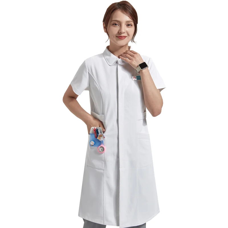Long Nurse Scrubs Dress Healthcare Tunic White for Women Vitality Beautician Work Uniform in Style Nursing Dresses 802-RBSDG