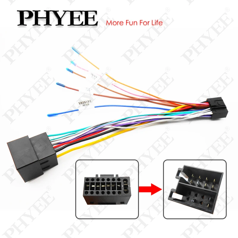 ISO Wiring Harness Adapter, for 2 Din Car Android Radio Head Unit with 16 Pin, Automotive Electrical Cable, Plug and Play