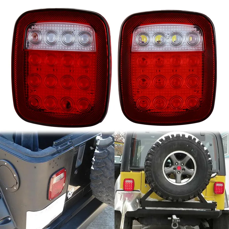 

EURS 2PCS for Truck Trailer Jeep Wrangler CJ TJ YJ Car LED Tail Light DRL Brake Reverse Turn Signal Rear Taillight Assembly Lamp