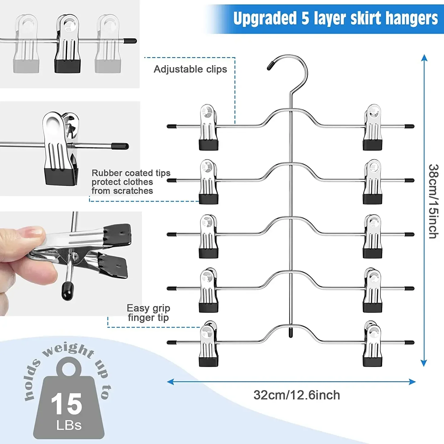 Skirt Hangers 4 Tier Shorts Hangers with Clips, Wooden Pants Hangers Space  Saving,Magic Skirt Closet Organizers and Storage Dorm Room Essentials (2