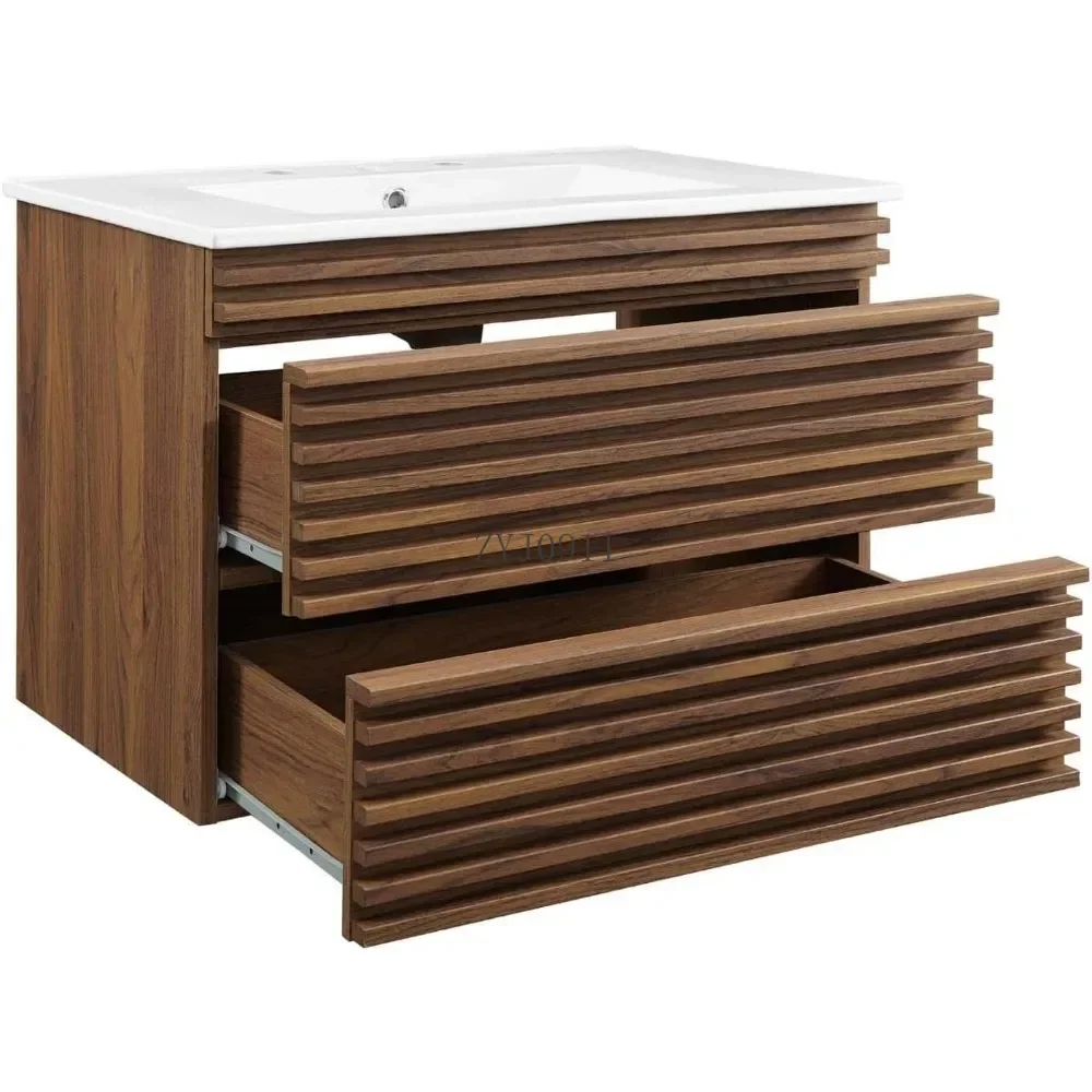 Bathroom Dresser, Vanity With Sink-Floor, 30 Inch, Walnut White,Bathroom vanity cabinet