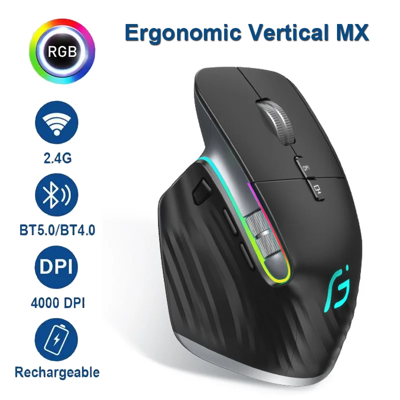 Bluetooth 2.4g Tri-mode Mouse Vertical M10 sem Fio Macro Programável Botão Mute 4000 Dpi Ratos Ergonômicos para Tablet Laptop pc