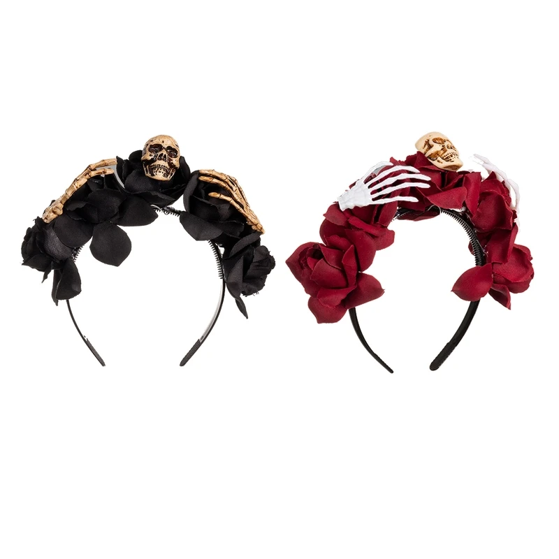 

Skull Headband Day Of The Dead Headband Costume Rose Flower Halloween Tiaras Dropship