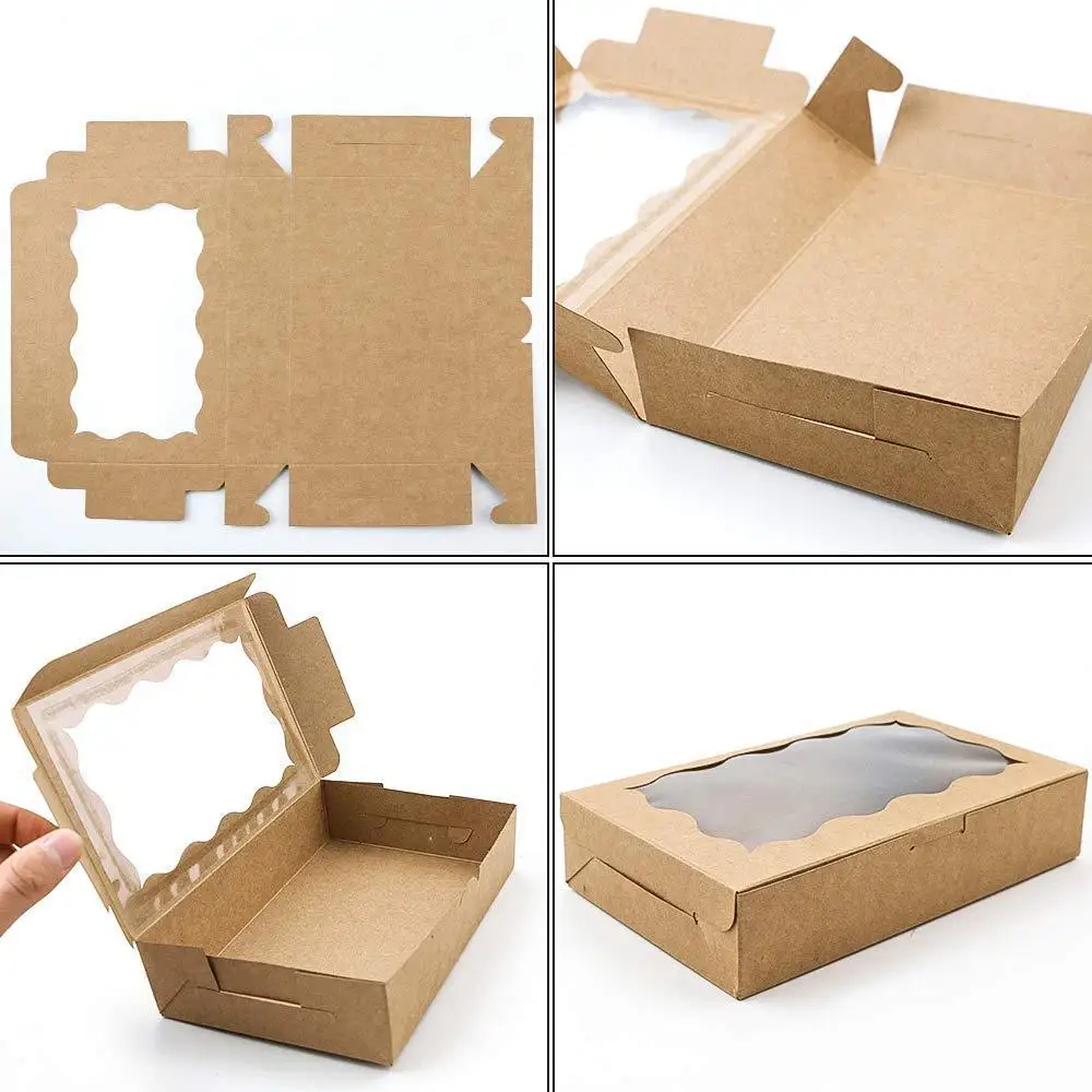 50PCS Kraft Paper Gift Boxes with Transparent Window – Rectangular Packaging for Cake, ... - SKU KPGB1030 - UGI Packaging