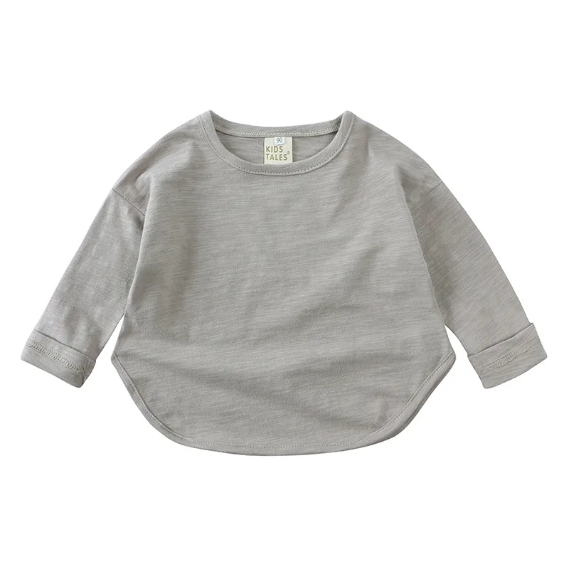 Autumn Boy Girl Baby O-neck Solid Bottoming Shirt Children Simple Casual Long Sleeves T-shirt Kid Cotton Tops Infant Unique Tees 3