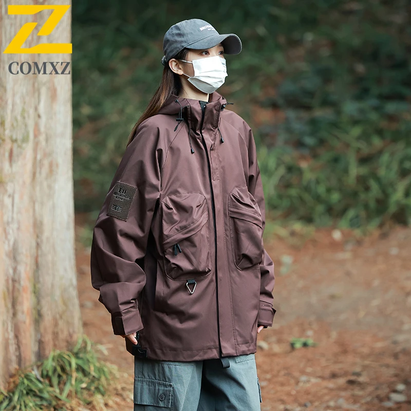 Men's Spring Autumn Workwear Korean Style Jacket Windproof Breathable Hooded Parka with Multi-Pockets Outdoor Sport Casual Wear