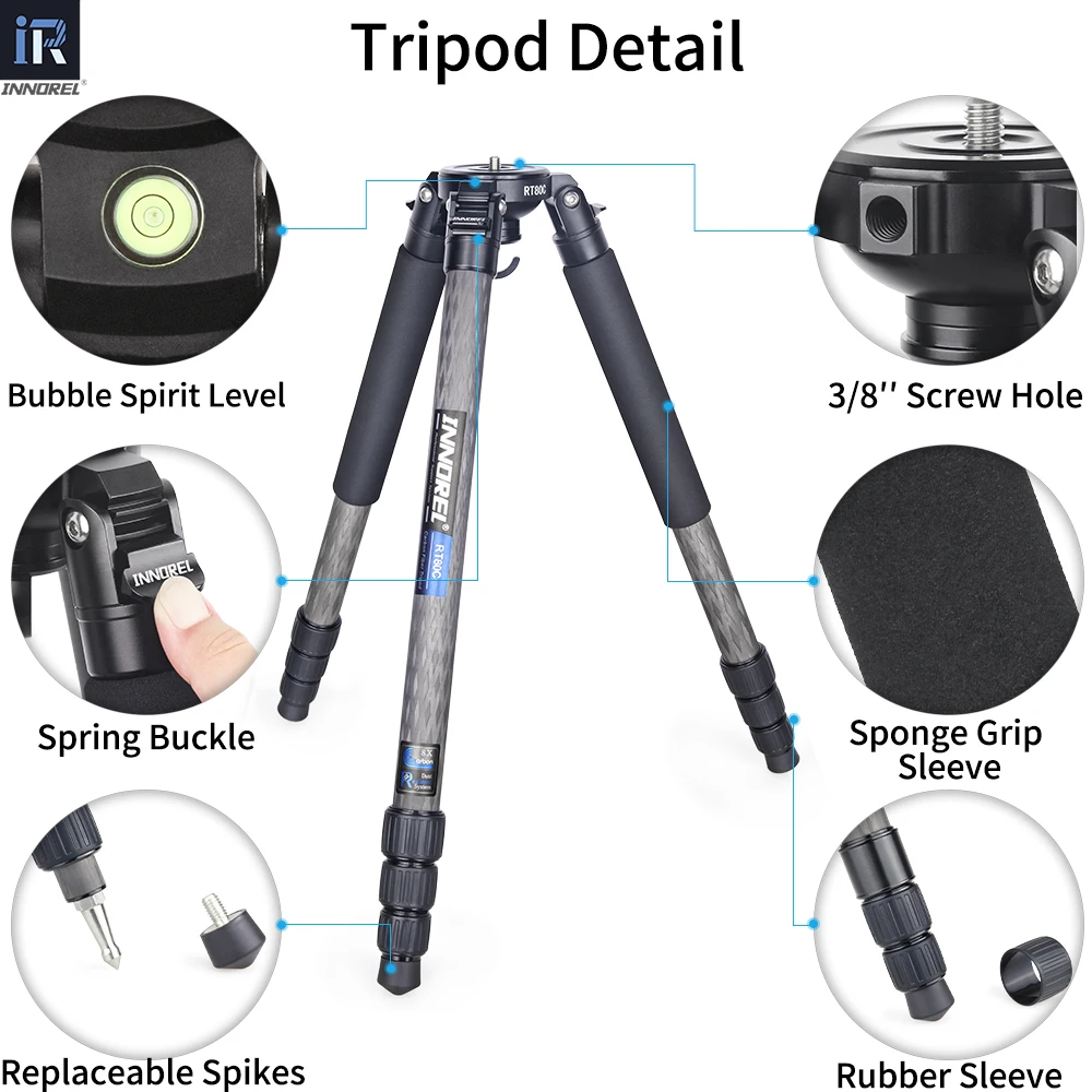 DSLR 카메라 비디오 캠코더용 전문 탄소 섬유 삼각대, 헤비 듀티 조류 관찰 카메라 스탠드 볼 삼각대, RT80C NT324C