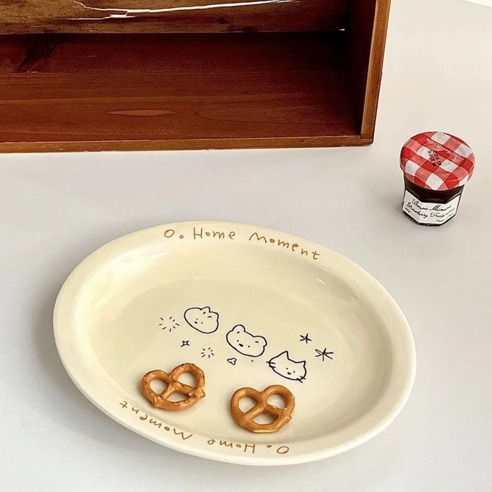 Cream Cat Oval Plate,Korean Plate,Tableware Cutlery Trays,Ceramic Dish Serving,Household Dessert Sushi Breakfast Fruit Plates 2