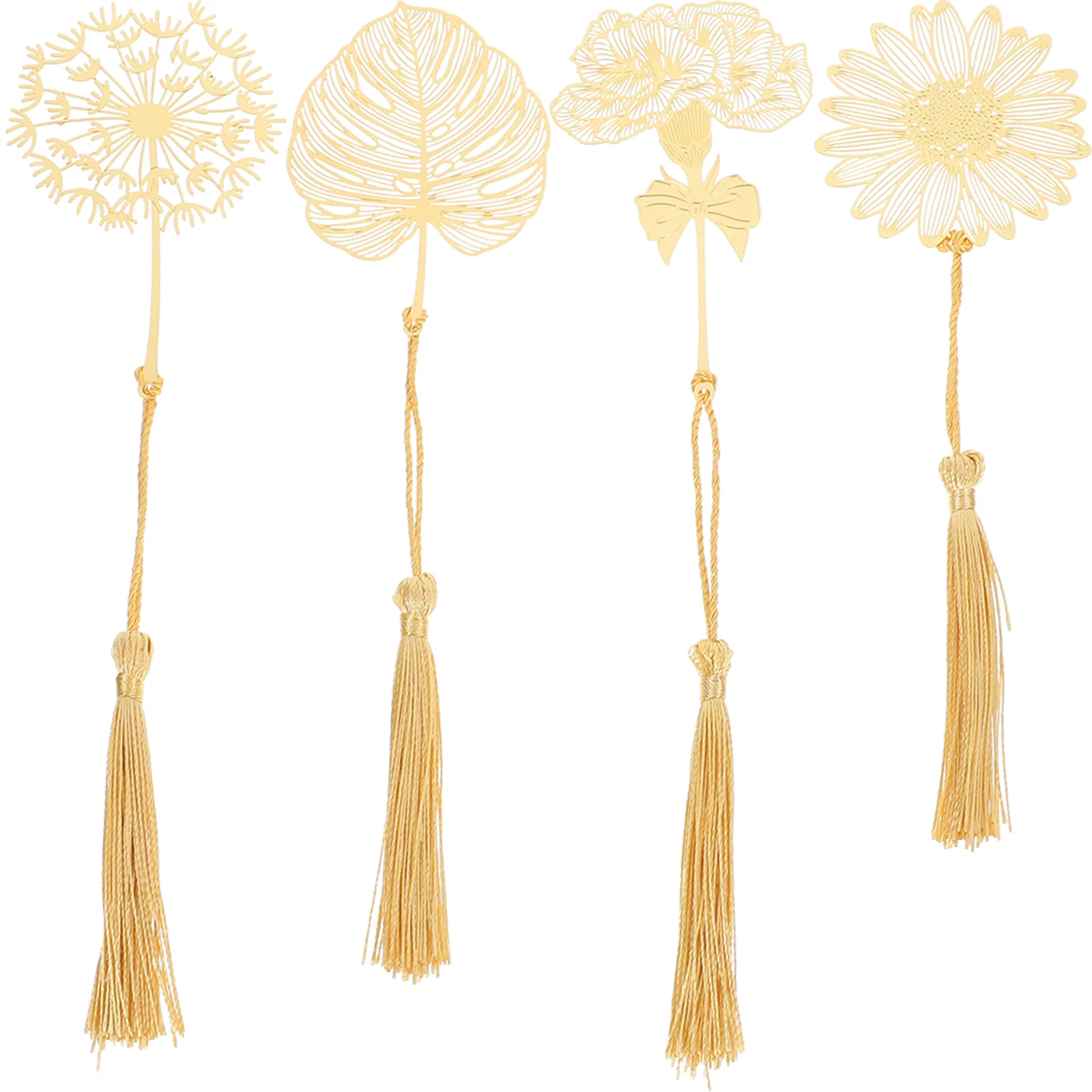 

4 Pcs Leaf Tassel Bookmark Retro Decor Metal Annotation Supplies Vintage Decor Pendant Copper Pretty Plants