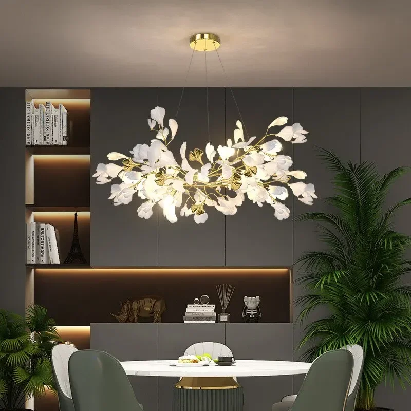 

2023 New Modern Design Chandeliers Porcelain Leaves Pendant Lights Hotel Living Room Bedroom Art Lobby Decoration Chandelier