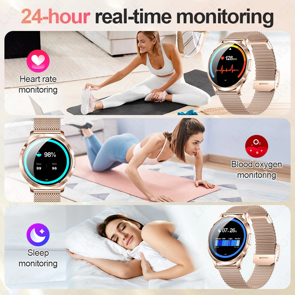 Smart Watch AMOLED 1.32 inch Women Watches Heart Rate Sleep Monitor Sports Fitness Bracelet Ladies Smartwatch For Android IOS