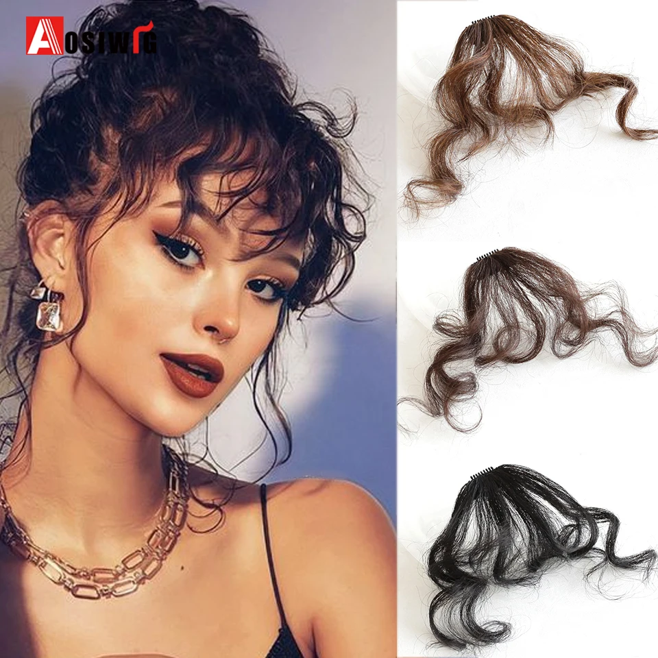 Aosiwig Clip Sintetica In Air Bangs Fake Frange Natural Curly Hair Bang Accessori Per Ragazze Invisibile Naturale