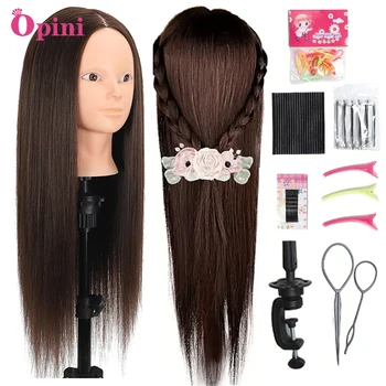 Testa di manichino da 26 pollici 80% capelli veri per lo styling dei capelli umani Testa di manichino Capelli umani per esercitarsi con capelli e trucco Testa da parrucchiere