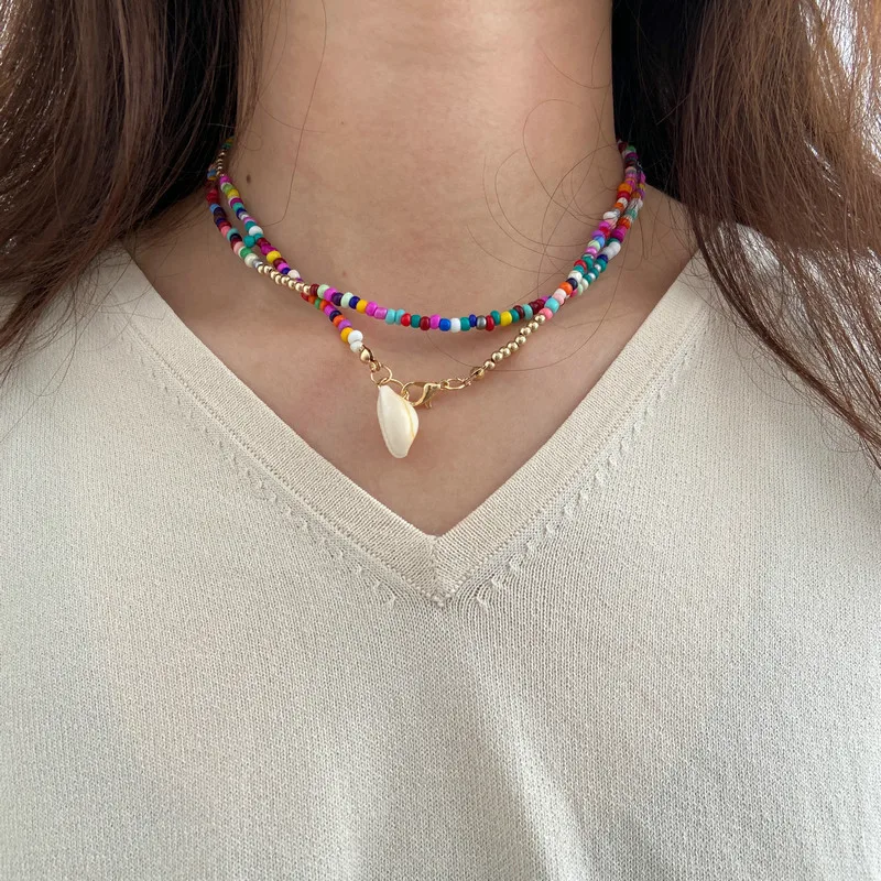 Bohemian Colorful Bead Shell Necklace 