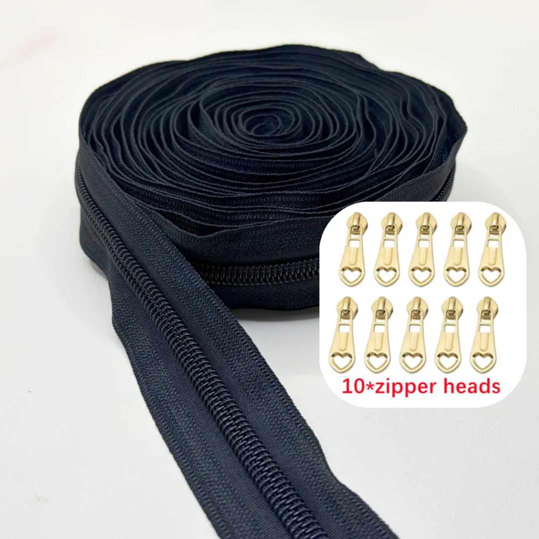 Rainbow Nylon Zipper Tape with Golden Sliders for Sewing and Craft Projects (5 Meters)