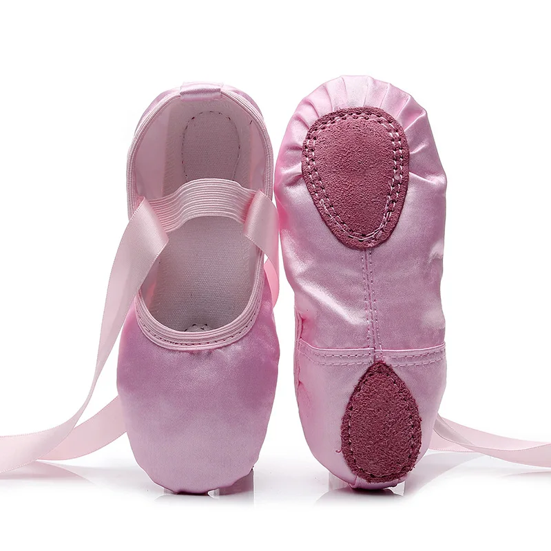 Girls Ballet Shoes Kids Satin Dance Slippers With Ribbon Toddler - Main Image