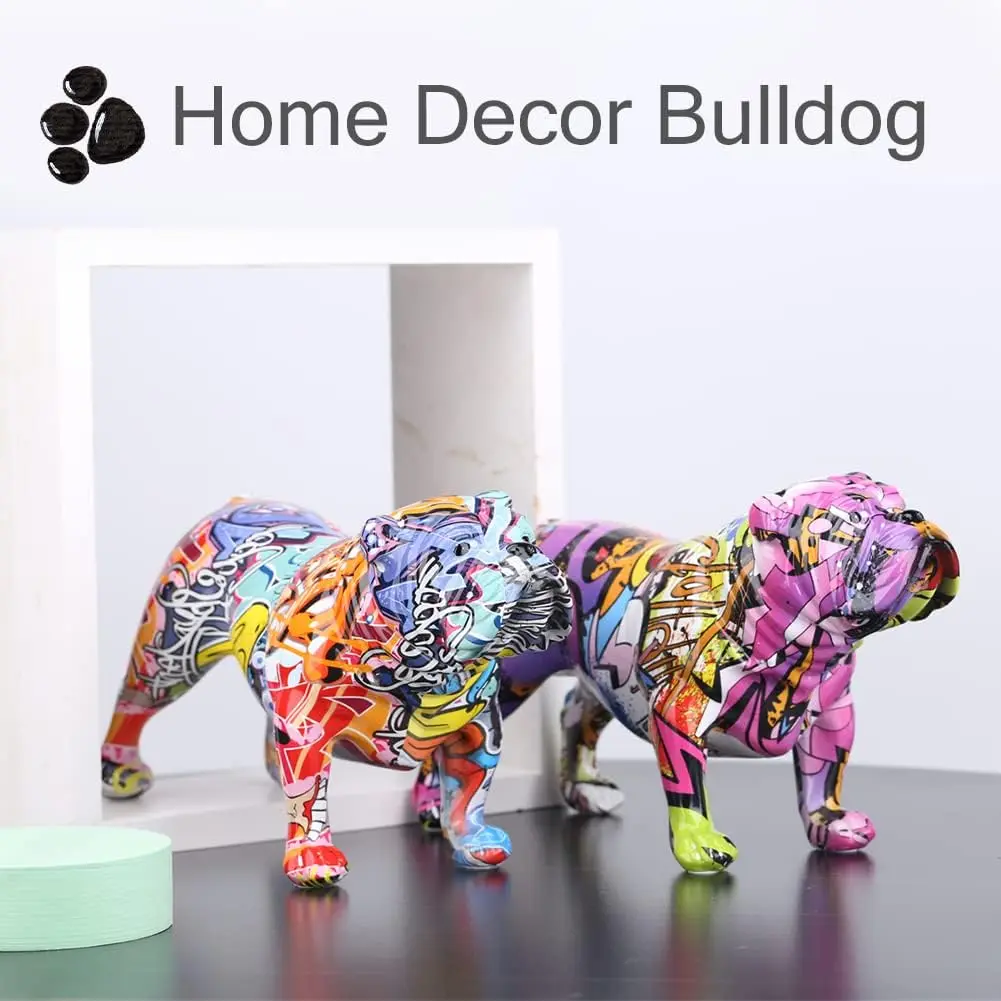 

French Bulldog Resin Statue Colorful Water Transfer Graffiti Crafts Standing Pet Dog Home Decoration Desktop Animal Decoration G