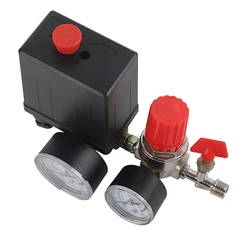 Compact Air Compressor Pressure Control Valve with Gauges (Black)