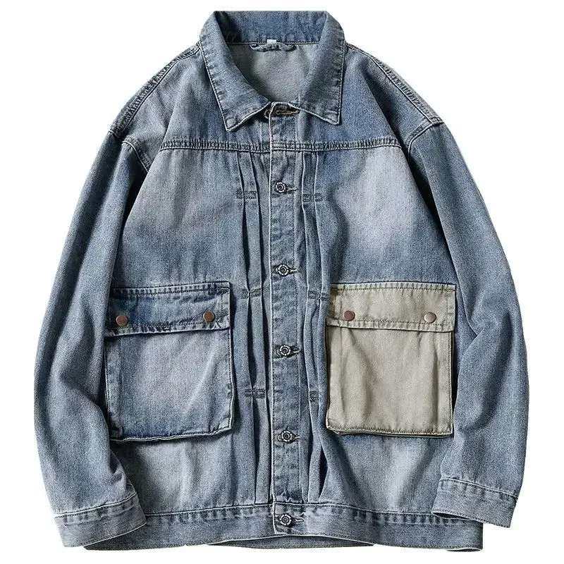 thumbnail image 1 of Chaqueta vaquera con botones para hombre, abrigo vaquero para hombre, otoño, azul, una pieza, nueva, de diseñador, talla grande, precio bajo, alta calidad, talla grande L, 1 of 5