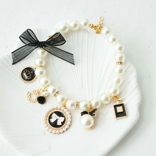 Pet Bow Pearl Collar Cat Jewelry Pendant Princess Necklace Dog Sweet Decorations Puppy Rhinestone Collar Chihuahua Accesorios 2