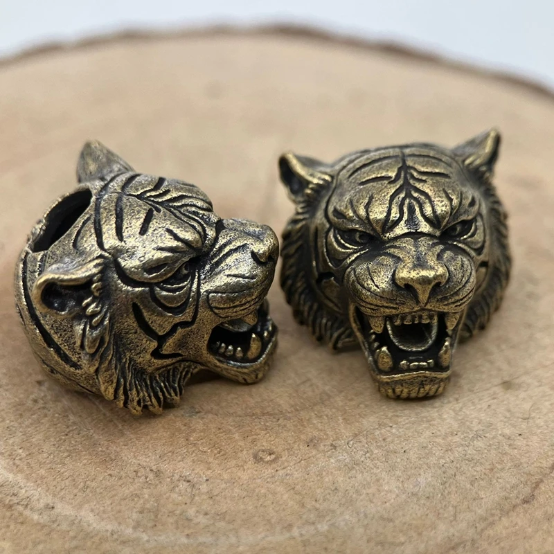 Tiger Head Brass Knife Beads EDC Outdoor DIY Paracord Handmade Woven Lanyard Pendants Umbrella Rope Bracelets Charms Accessories