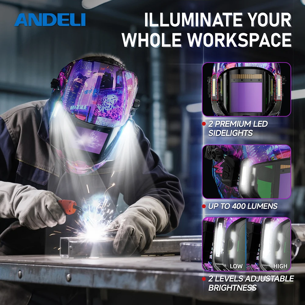 ANDELI Casco de Soldadura con Luz LED Pantalla de Visión Grande ...