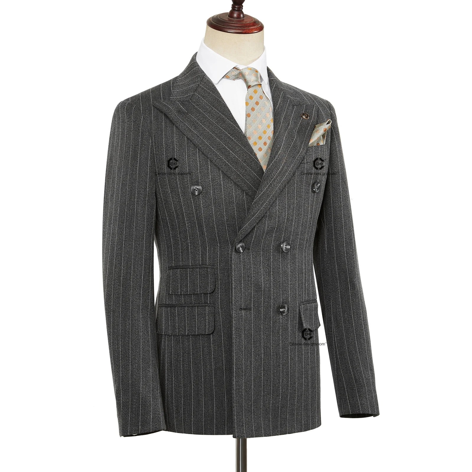 Cenne Des Graoom 2024 New Double-Breasted Stripe Suits for Men Slim Fit 2 Piece Set Blazer Pants Office Smart Casual Wedding 3