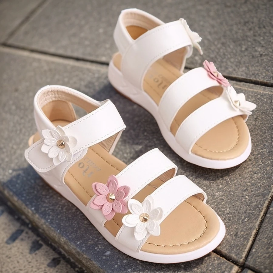 Girls Sandals Gladiator Flowers Sweet Soft Children's Beach Shoes Kids Summer Floral Sandals Princess Fashion Cute High Quality