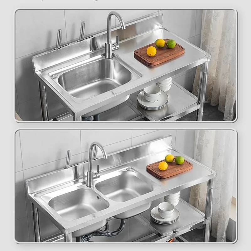 304 Stainless Steel Storage Kitchen Sink with Bracket Creative Home Three-layer Integrated Sink Basin Modern Kitchen Accessories 4