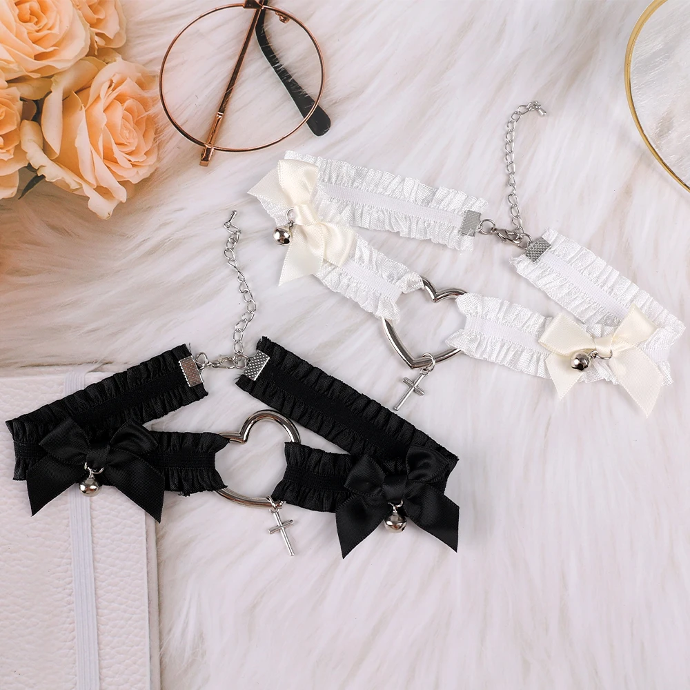 Reggicalze in pizzo gotico Cuore Bowknot Croce Lolita Giarrettiere per gambe Girocollo elastico Gamba Anello Cinturino Cosplay Bondage Lingerie Imbracatura_voghion.com