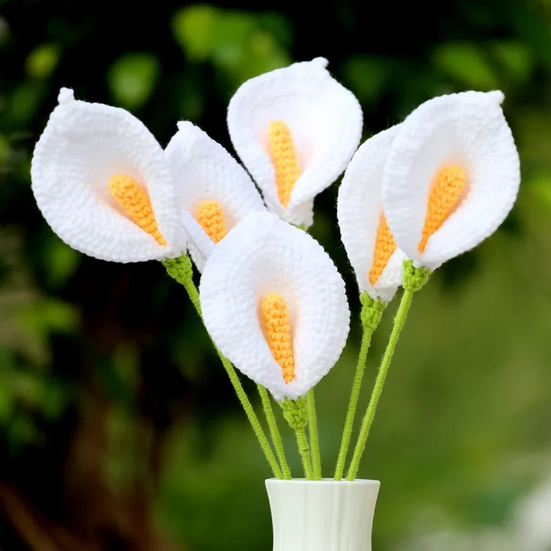 Finished Hand-Knitted Crochet Knitted Flowers Calla Lily Daisy Fake Flower Wedding Decoration Home Table Creative Decorate Gifts