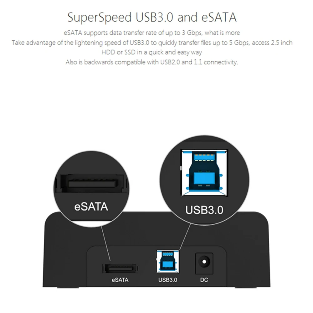 SSD Externo, Docking Station, SATA para USB Tipo B, ESATA, USB3.0, 3.5