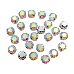 Round Glass Rhinestones with Claw Setting - Crystal Stones with Silver Metal Base - 8mm 50pcs (Clear AB)