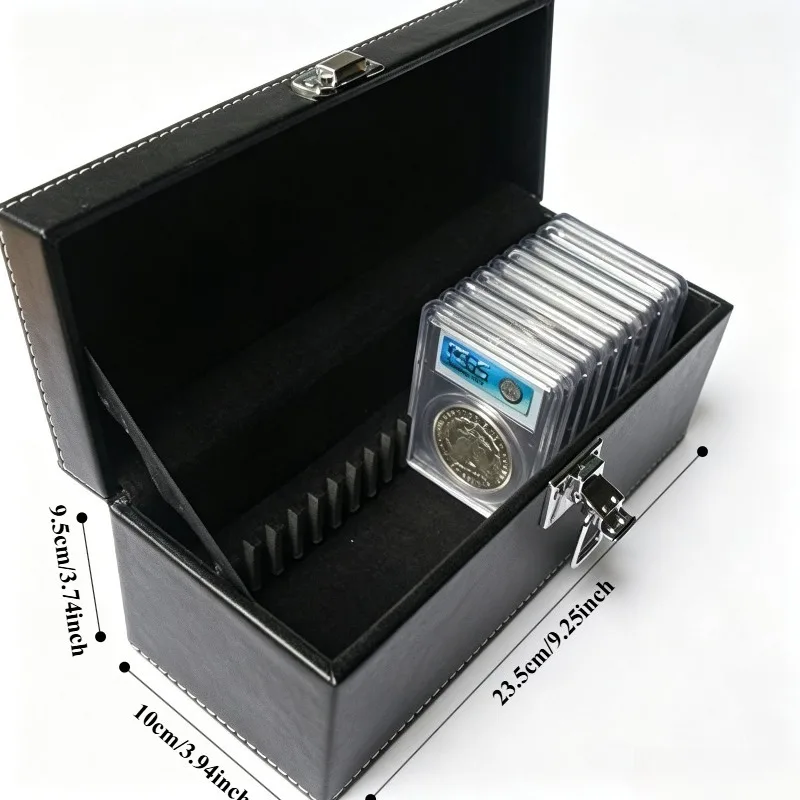 1개 동전 슬래브 보관함 케이스 홀더 블랙 인조 가죽 PCGS NGC 디스플레이 케이스용 (20개 등급 지정 동전 수납 가능) 여행 가방 케이스
