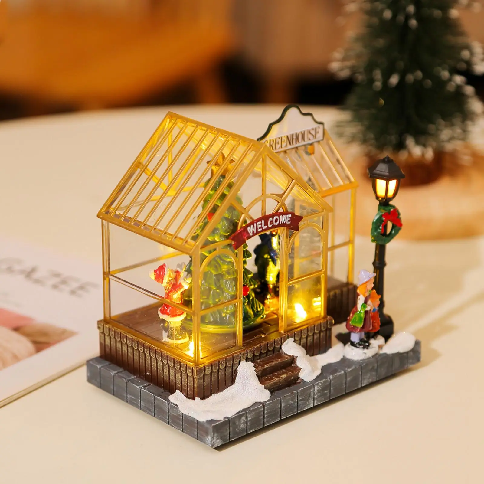 

Light up Xmas Village House Luminous Adornment for Tabletop Living Room Home