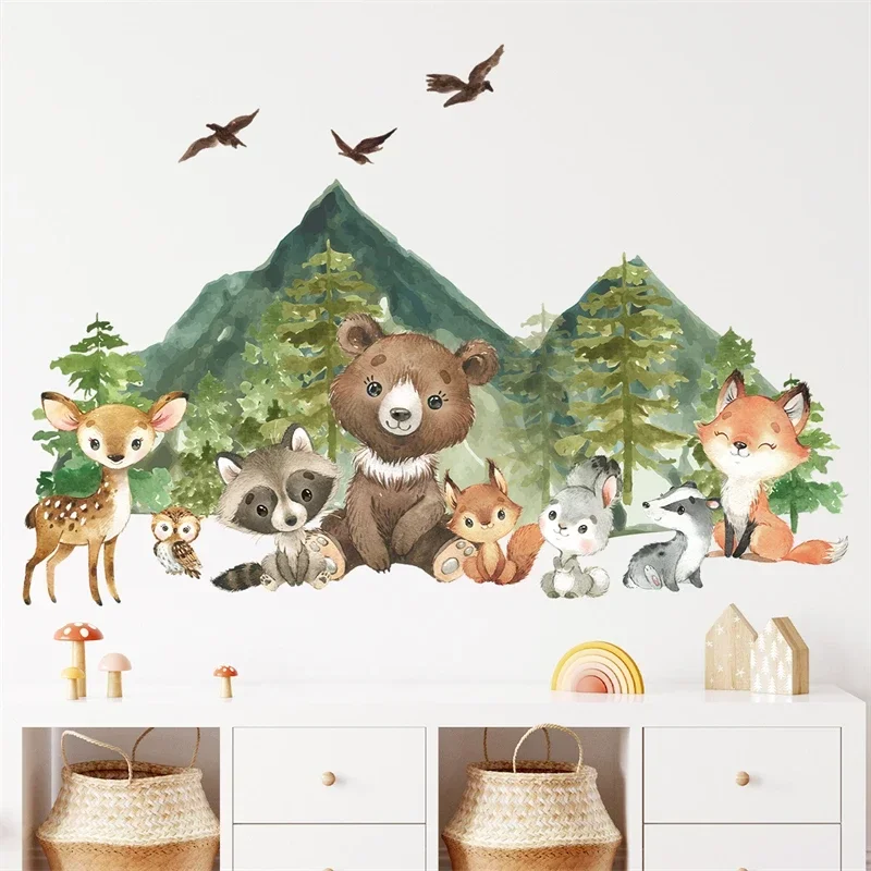 Wall Stickers Forest Animals Bear Deer for Kids Rooms Child Wall Decals Boys Nursery Room Decoration Cartoon Animals wall stickers,vinyl decal stickers,children room decoration