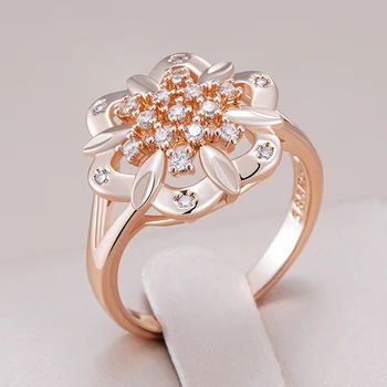 Kinel Unique Crystal Flower Ethnic Bride Rings for Women 585 Rose Gold Color With Natural Zircon Accessories Daily Jewelry 1