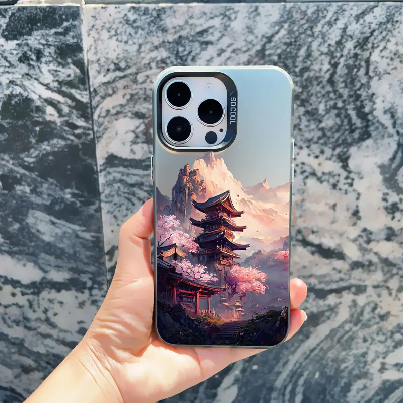 Japanese Aesthetic Mount Fuji Landscape Shockproof Phone Case with Laser Design