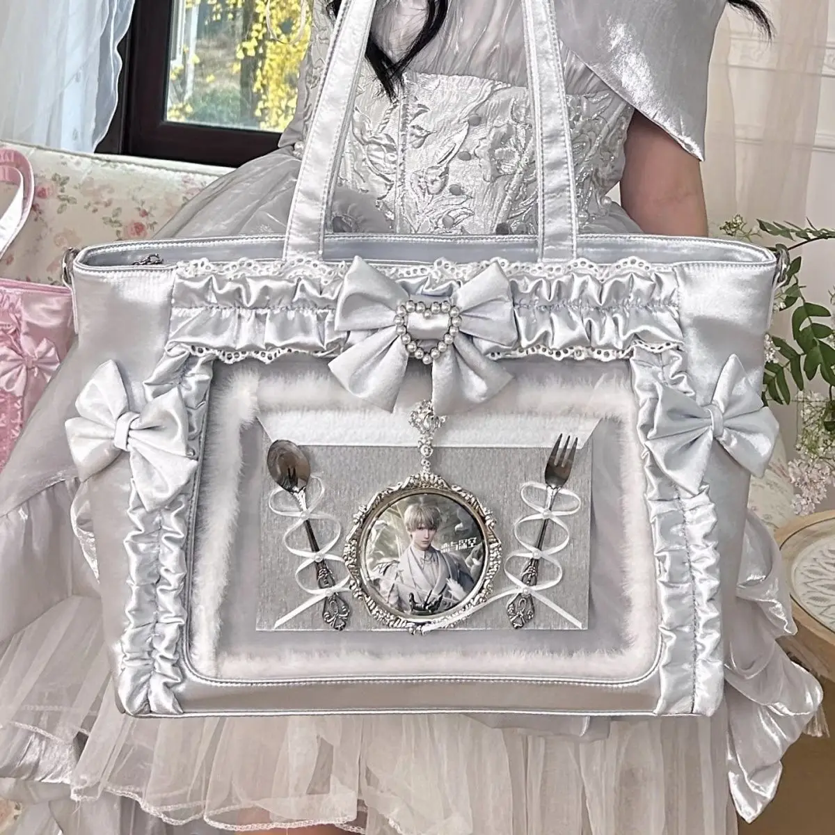 Lace Bow Ribbon JK Uniform Style Portable Tote Bag - Sweet and Cool Girl Ulzzang Ita Bag