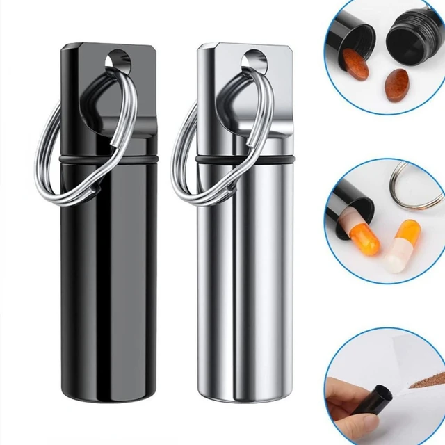 Pilulier étanche en aluminium avec stockage scellé, tête plate, cartouche ronde en alliage et porte-clés pour huiles de poisson vitaminées 2
