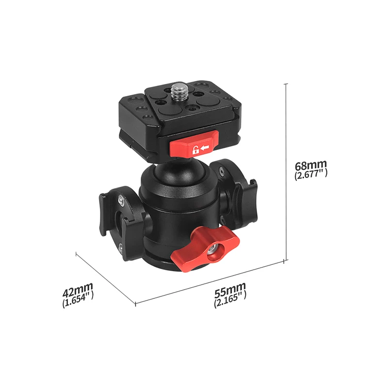 DSLR 카메라 삼각대 볼 헤드, 1/4 스레드 콜드 슈 마운트, V 포트 퀵릴리즈 플레이트, 필 라이트 마이크 스탠드, 최대 하중 12kg