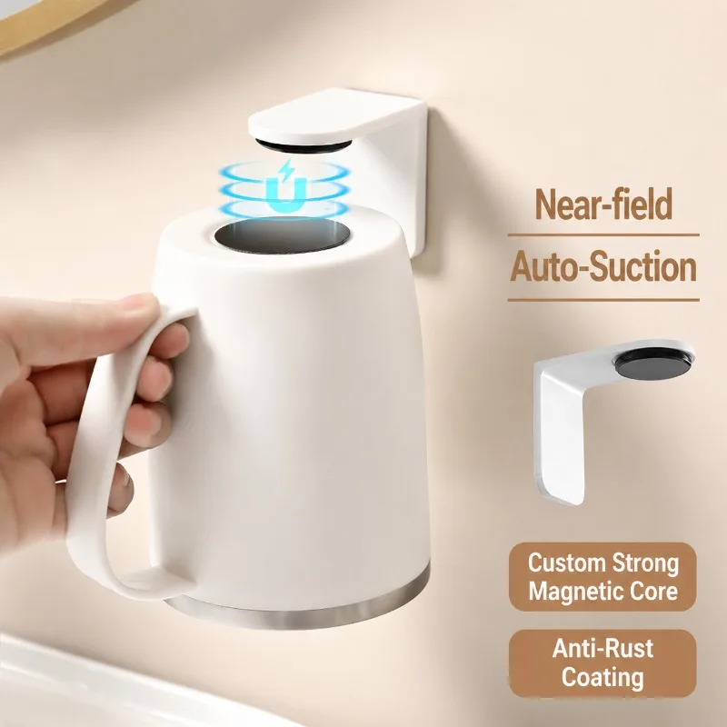 Magnetic Suction Wall-Mounted Holder 304 Stainless Steel, No Drilling With Handle, Bathroom Toothbrush Cup_voghion.com
