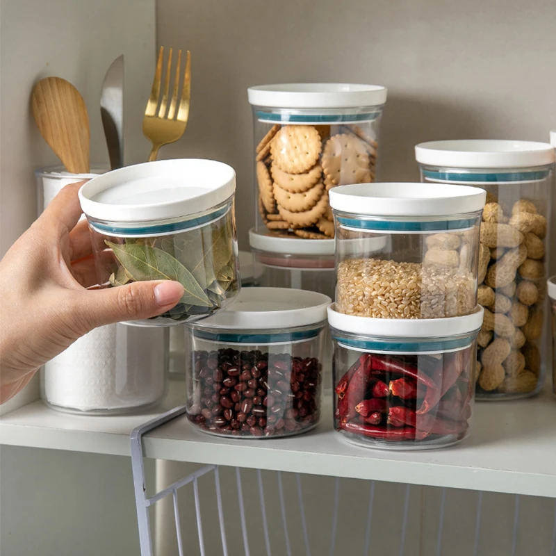 Household Kitchen Grocery Tea High Borosilicate Glass Plastic Lid Sealed Storage Jar 6