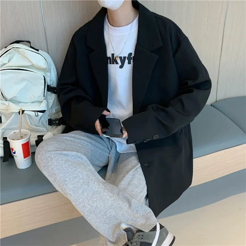 남성용 하라주쿠 스타일 얇은 더블 브레스트 웨스턴 세트 캐주얼 트렌디 한국 버전 펑크 락 재킷, 가을